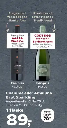 SuperBrugsen Unanime eller Amaluna Brut Sparkling tilbud