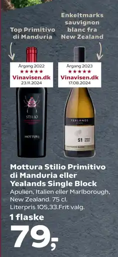 SuperBrugsen Mottura Stilio Primitivo di Manduria eller Yealands Single Block tilbud