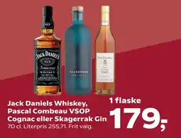 SuperBrugsen Jack Daniels Whiskey, Pascal Combeau VSOP Cognac eller Skagerrak Gin tilbud