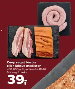 Kvickly Coop røget bacon eller luksus medister tilbud