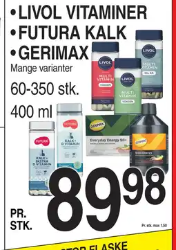 ABC Lavpris LIVOL VITAMINER • FUTURA KALK • GERIMAX tilbud