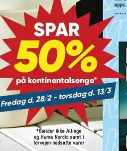 Bilka Spar 50% på kontinentalsenge tilbud