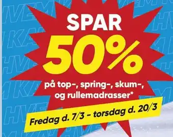 Bilka SPAR 50% på top-, spring-, skum-, og rullemadrasser tilbud