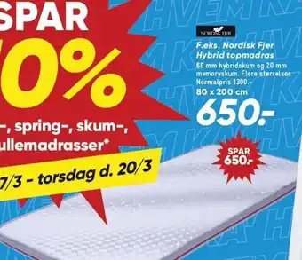 Bilka F.eks. Nordisk Fjer Hybrid topmadras tilbud