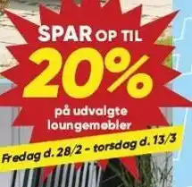 Bilka SPAR OP TIL 20% på udvalgte loungemøbler tilbud