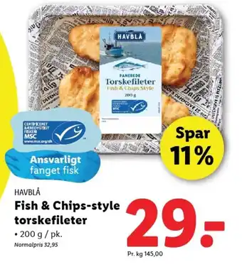 Lidl HAVBLÅ Fish & Chips-style torskefileter tilbud