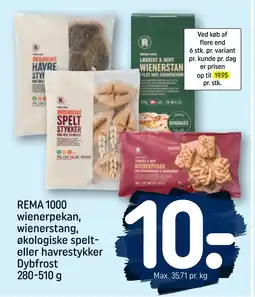 REMA 1000 REMA 1000 wienerpekan, wienerstang, økologiske spelt- eller havrestykker Dybfrost 280-510 g tilbud