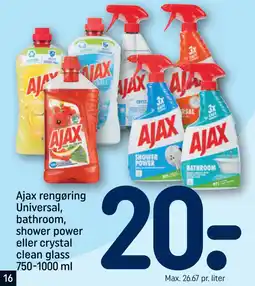 REMA 1000 Ajax rengøring Universal, bathroom, shower power eller crystal clean glass 750-1000 ml tilbud