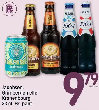 REMA 1000 Jacobsen, Grimbergen eller Kronenbourg 33 cl. Ex. pant tilbud