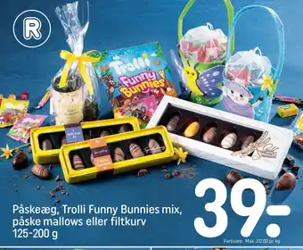 REMA 1000 Påskeæg, Trolli Funny Bunnies mix, påske mallows eller filtkurv 125-200 g tilbud