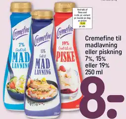 REMA 1000 Cremefine til madlavning eller piskning 7%, 15% eller 19% 250 ml tilbud