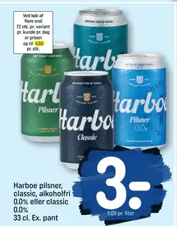 REMA 1000 Harboe pilsner, classic, alkoholfri 0.0% eller classic 0.0% 33 cl. Ex. pant tilbud