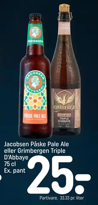 REMA 1000 Jacobsen Påske Pale Ale eller Grimbergen Triple D'Abbaye 75 cl Ex. pant tilbud