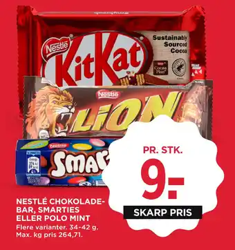 MENY NESTLÉ CHOKOLADEBAR, SMARTIES ELLER POLO MINT tilbud