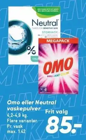 Bilka Omo eller Neutral vaskepulver tilbud