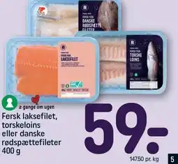 REMA 1000 Fersk laksefilet, torskeloins eller danske rødspættefileter tilbud