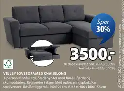 JYSK VEJLBY SOVESOFA MED CHAISELONG tilbud