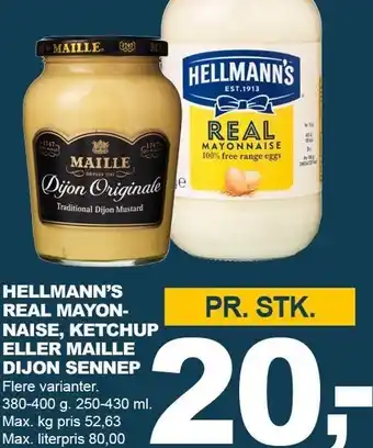 Let-Køb HELLMANN'S REAL MAYONNAISE, KETCHUP ELLER MAILLE DIJON SENNEP tilbud