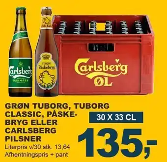 Let-Køb GRØN TUBORG, TUBORG CLASSIC, PÅSKEBRYG ELLER CARLSBERG PILSNER tilbud