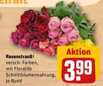 REWE Rosenstrauß¹ versch. Farben, mit Floralife Schnittblumennahrung, tilbud