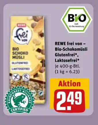 REWE REWE frei von - Bio-Schokomüsli Glutenfrei*, Laktosefrei* tilbud