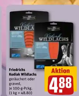 REWE Friedrichs kodiak wildlachs geräuchert oder graved, tilbud