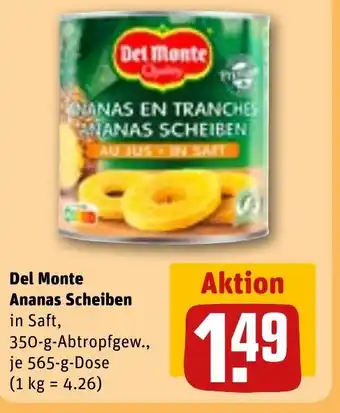 REWE Del Monte Ananas Scheiben in Saft, tilbud