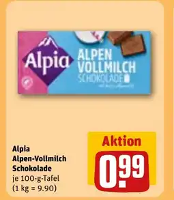 REWE Alpia Alpen-Vollmilch Schokolade tilbud