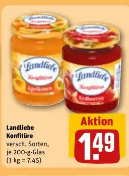 REWE Landliebe Konfitüre versch. Sorten, tilbud