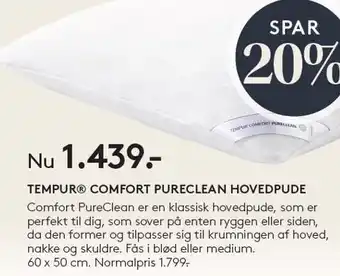 SengeSpecialisten TEMPUR COMFORT PURECLEAN HOVEDPUDE tilbud