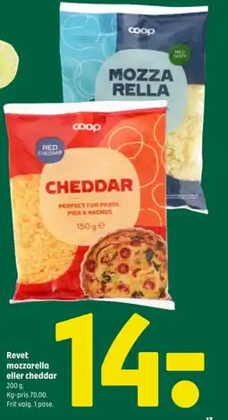 Coop 365 Revet mozzarella eller cheddar tilbud