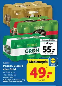 Lidl TUBORG Pilsner, Classic eller Guld tilbud