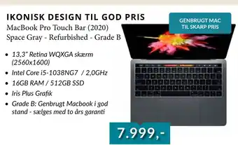 Tjdata MacBook Pro Touch Bar (2020) Space Gray - Refurbished - Grade B tilbud