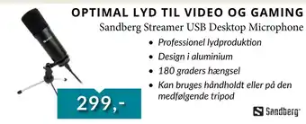 Tjdata Sandberg Streamer USB Desktop Microphone tilbud