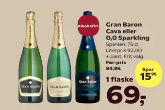 SuperBrugsen Gran Baron Cava eller 0,0 Sparkling tilbud