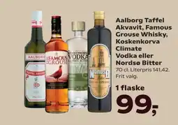 SuperBrugsen Aalborg Taffel Akvavit, Famous Grouse Whisky, Koskenkorva tilbud