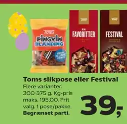 SuperBrugsen Toms slikpose eller Festival tilbud