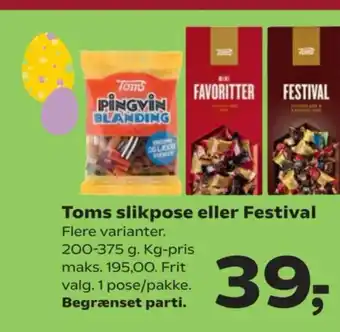 SuperBrugsen Toms slikpose eller Festival tilbud