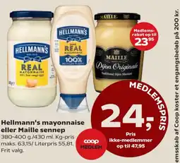 SuperBrugsen Hellmann's mayonnaise eller Maille sennep tilbud