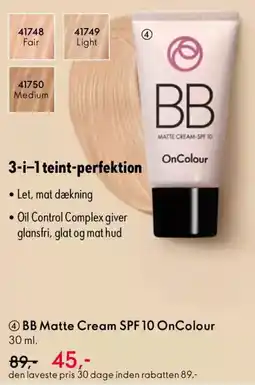 Oriflame Bb matte cream spf 10 oncolour tilbud