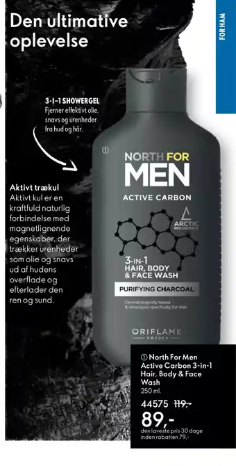 Oriflame North for men active carbon 3-in-1 hair, body & face wash tilbud