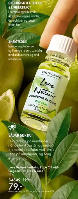 Oriflame LOVE NATURE Purifying face oil with organic tea tree & lime tilbud