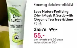 Oriflame LOVE NATURE Purifying 2-in-1 mask & scrub with organic tea tree & lime tilbud