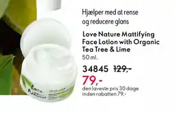 Oriflame LOVE NATURE Mattifying face lotion with organic tea tree & lime tilbud