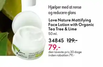 Oriflame LOVE NATURE Mattifying face lotion with organic tea tree & lime tilbud