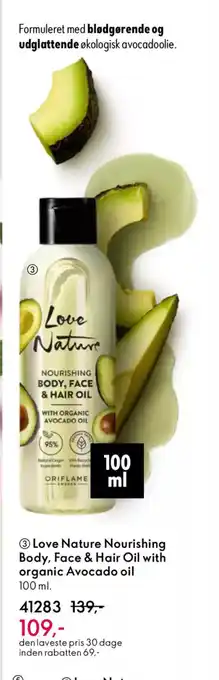 Oriflame Love nature nourishing body, face & hair oil with organic avocado oil tilbud