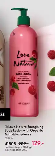 Oriflame LOVE NATURE Energising body lotion with organic mint & raspberry tilbud