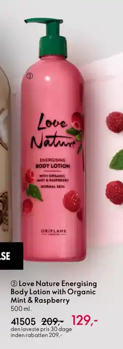 Oriflame LOVE NATURE Energising body lotion with organic mint & raspberry tilbud