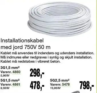 Harald Nyborg Installationskabel med jord 750V 50 m tilbud