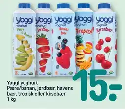 REMA 1000 Yoggi yoghurt Pære/banan, jordbær, havens bær, tropisk eller kirsebær tilbud